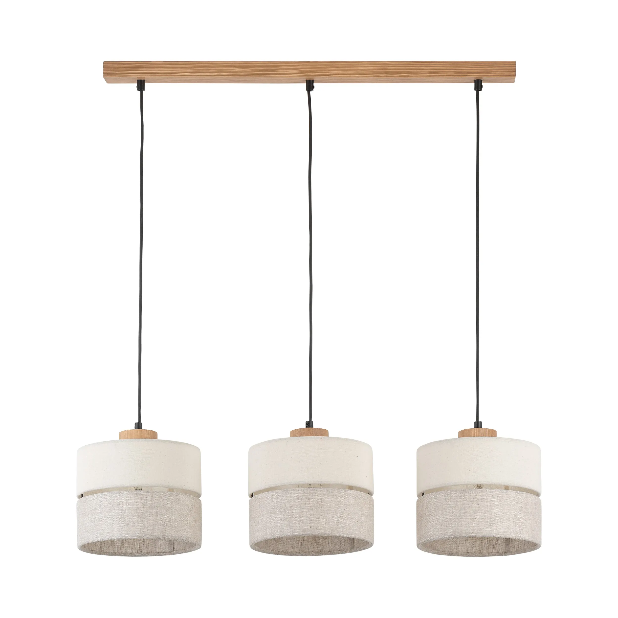 Lampa wisząca ECO czarna na drewnianej listwie beżowe klosze w dwóch odcieniach 80x77x20cm - TK_5771