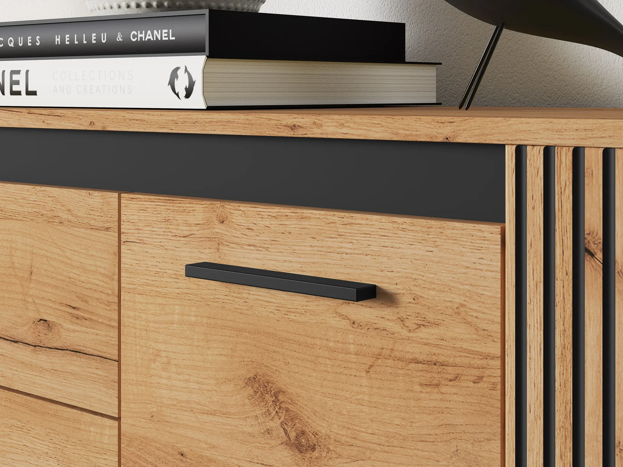 Komoda 2-drzwiowa z 4 szufladami URSO 06 craft złoty, czarny - 1URSO06-001