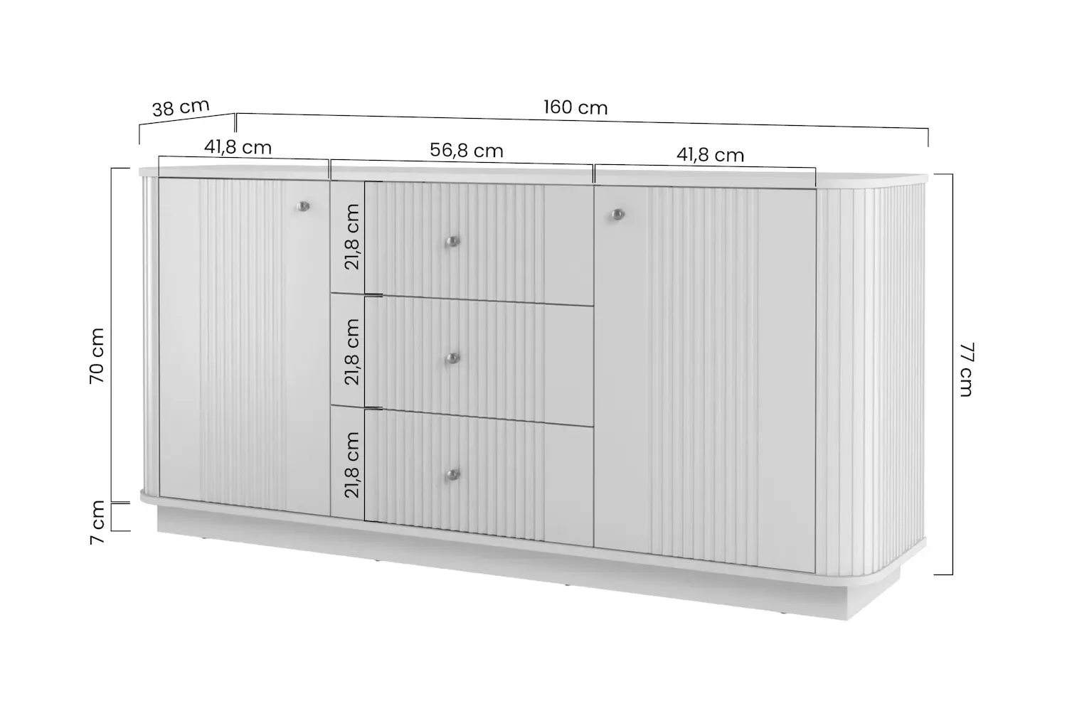 Komoda 2-drzwiowa z 3 szufladami VESPER 160 ryflowany front - czarny złote uchwyty cokół - B_169442