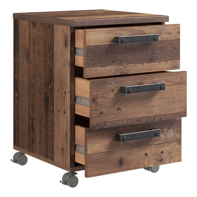 Kontener na kółkach CLIF z 3 szufladami - old wood vintage, beton - CLFC111-C546