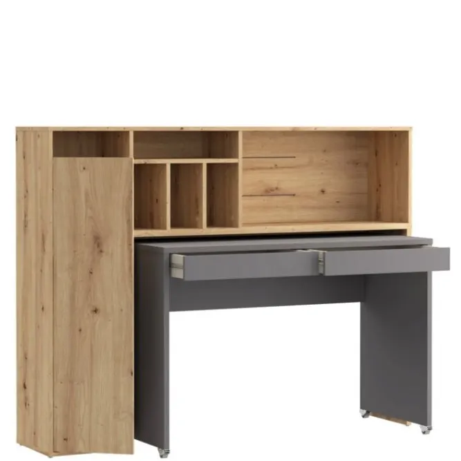 Biurko TRYNIDAD z regałem - dab artisan, szary - EGRB331L-C818