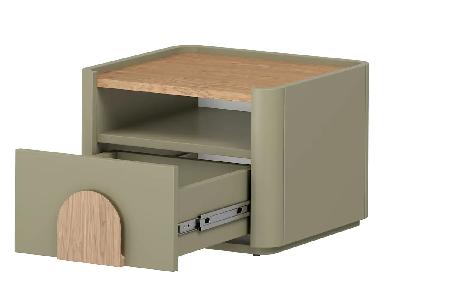 Szafka nocna z 1 szufladą i półką AMILIO 50 - eukaliptus dąb baltic dune uchwyty dąb naturalny - B_167066