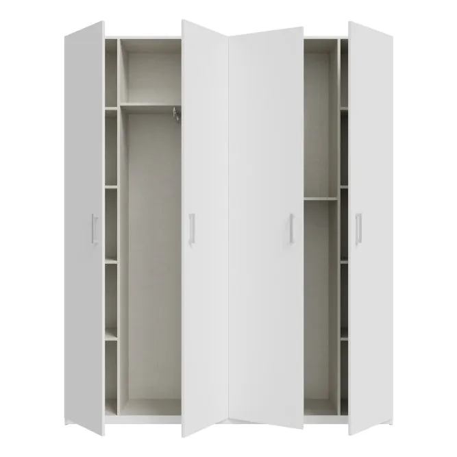 Szafa 4-drzwiowa HOME NOOK 3 drążki i półki 180cm biała - HMNS941-120
