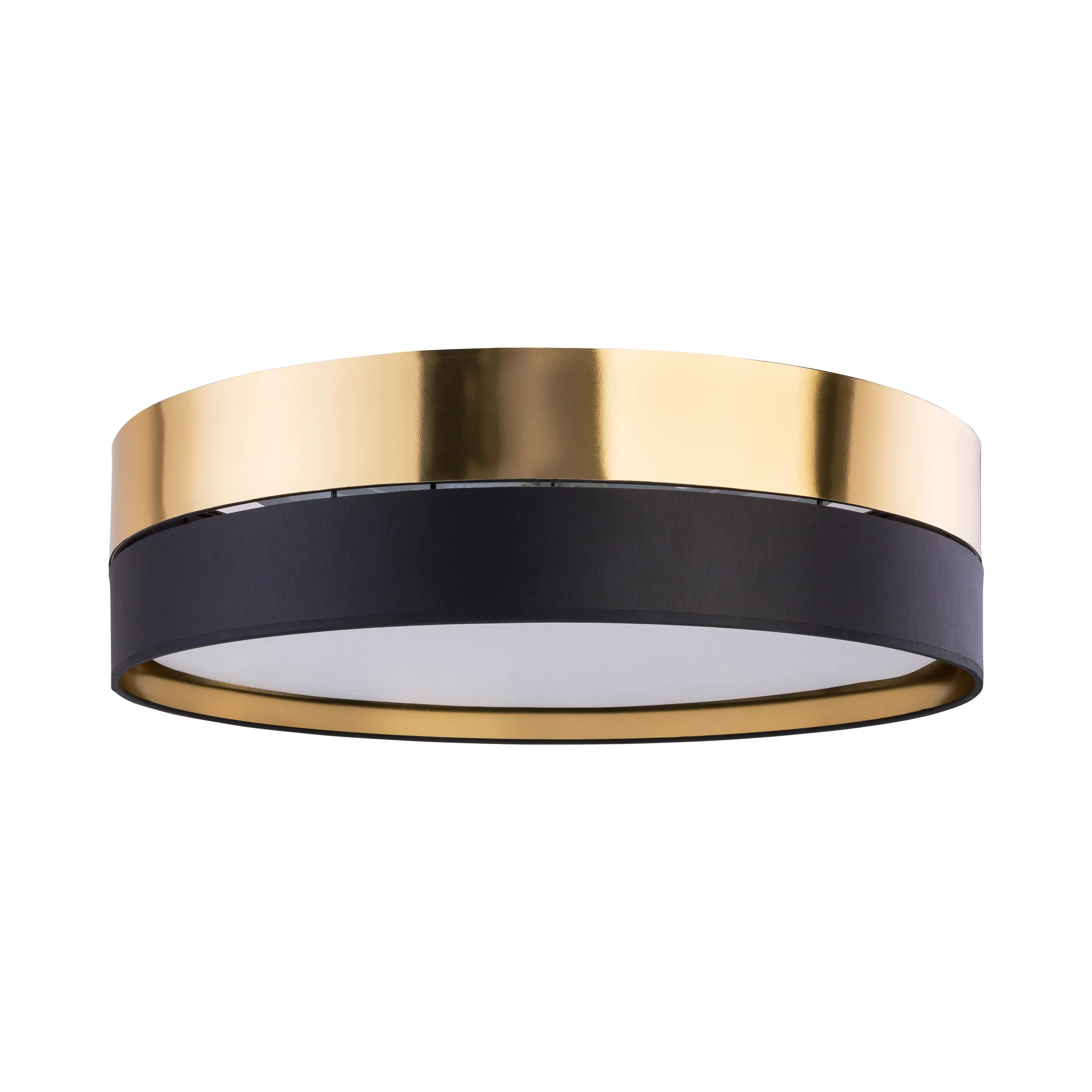 Lampa sufitowa HILTON złota z czarnym elementem i białym kloszem okrągła 60x16cm
