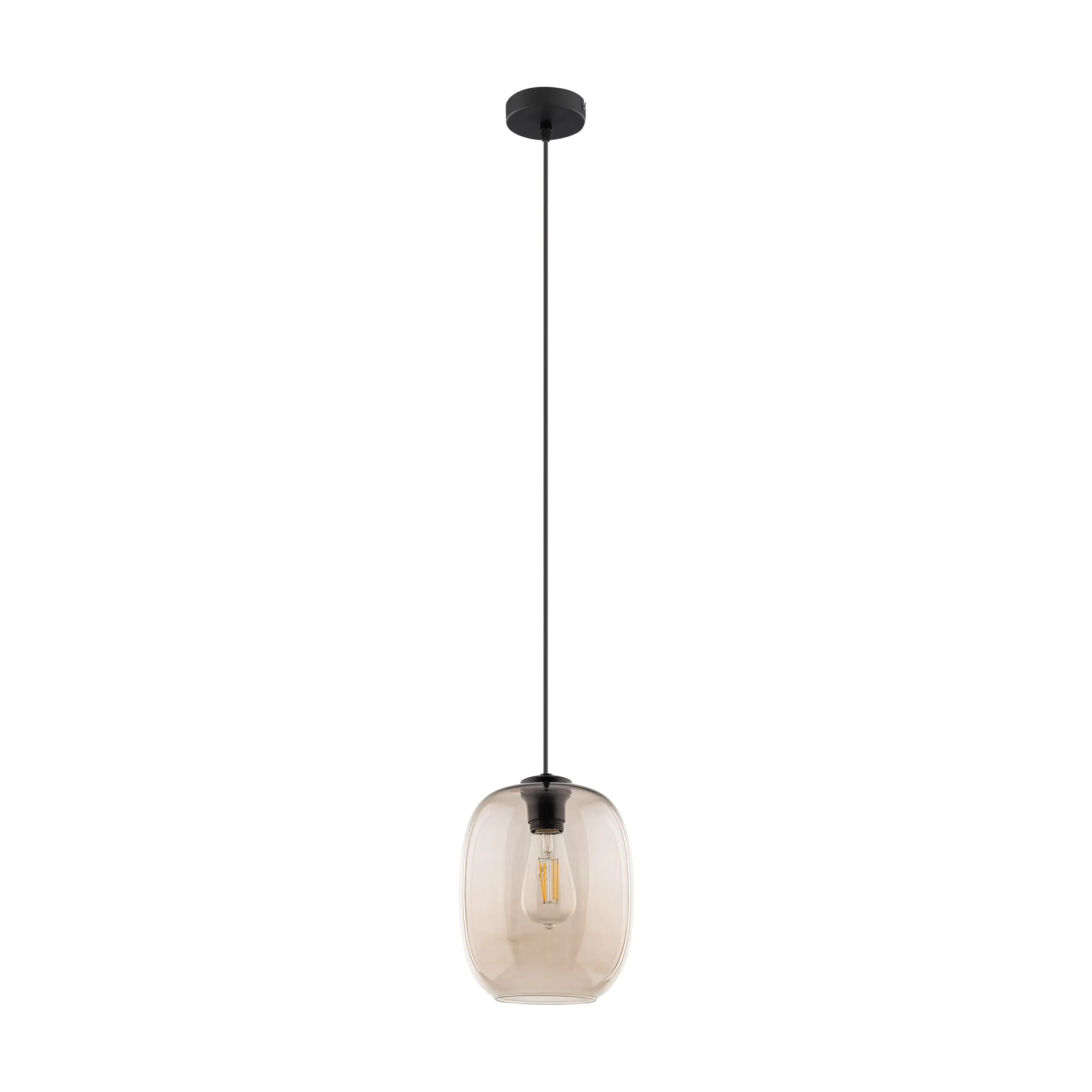 Lampa wisząca ELIO czarna z brązowym okrągłym szklanym kloszem 170x20cm