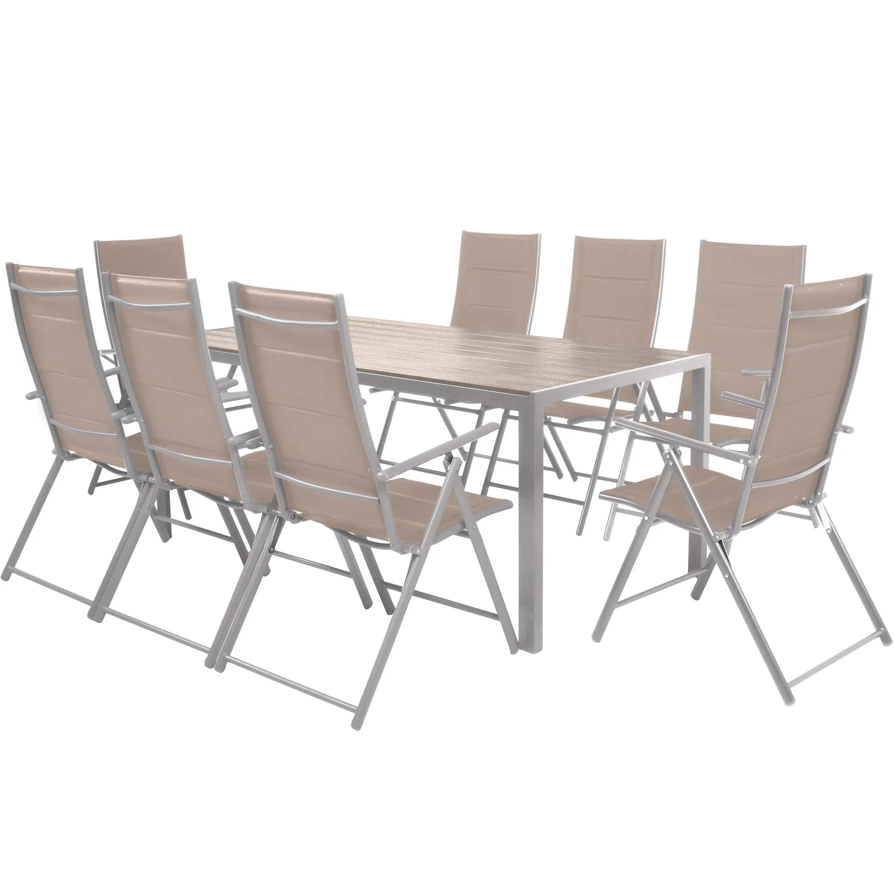 Zestaw Mebli Luxury stół 180x90cm + 8 składanych krzeseł beżowo-srebrny Zestaw Mebli Luxury stół 180x90cm + 8 składanych krzeseł beżowo-srebrny