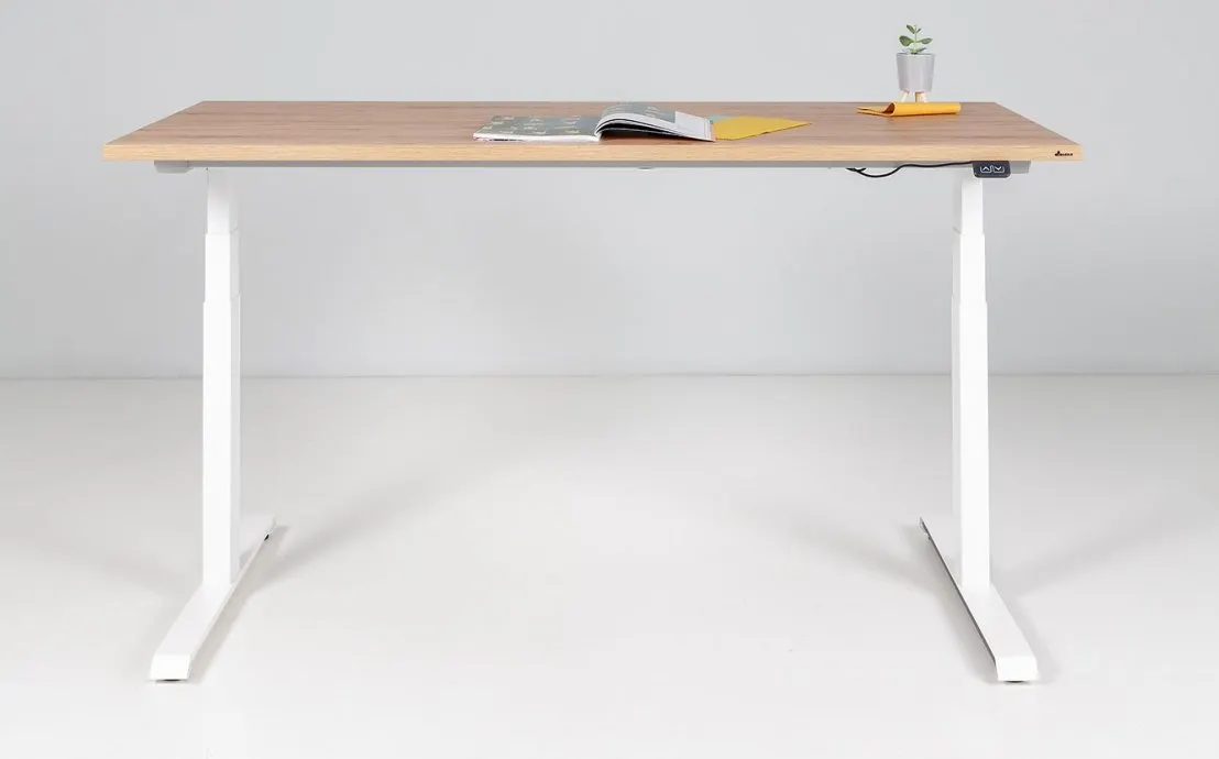 Biurko OP-LITE E elektryczne z regulacją wysokości dąb naturalny białe 140x70x62,5(127,5)cm - OLE1470DNATB