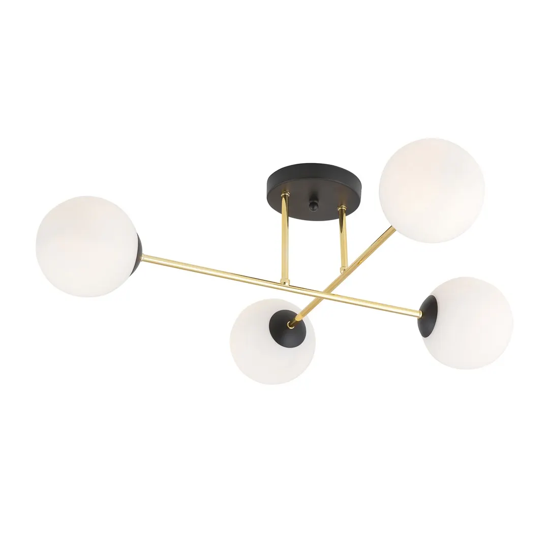 image lampa sufitowa, kpl lat 4, balonowe klosze, metalowa konstrukcja, czarna podstawa