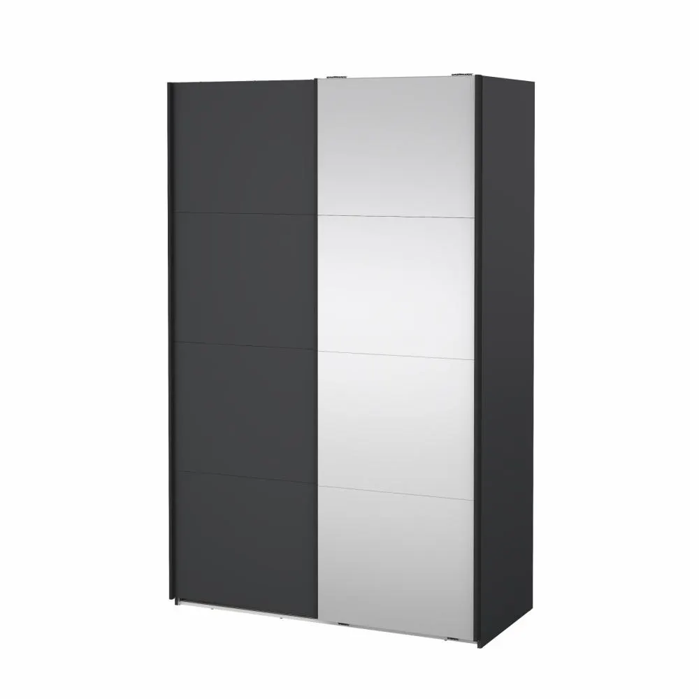 szafa, szafa dwudrzwiowa, szafa z przesuwnymi drzwiami, meble do przechowywania, kolor czarny, panel lustrzany