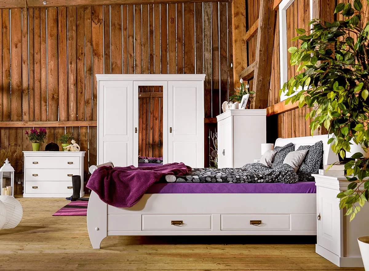 Łóżko sosnowe z 4 szufladami Toskania 180cm Biały - PL2029B