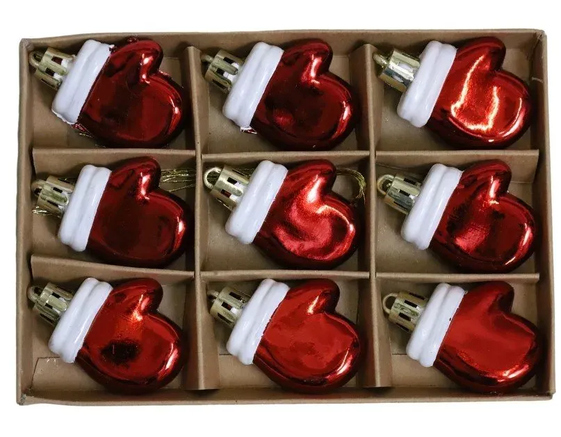 Komplet 9 bombek RĘKAWICZKA MIKOŁAJA 8525 czerwono-białe Komplet 9 bombek RĘKAWICZKA MIKOŁAJA 8525 czerwono-białe