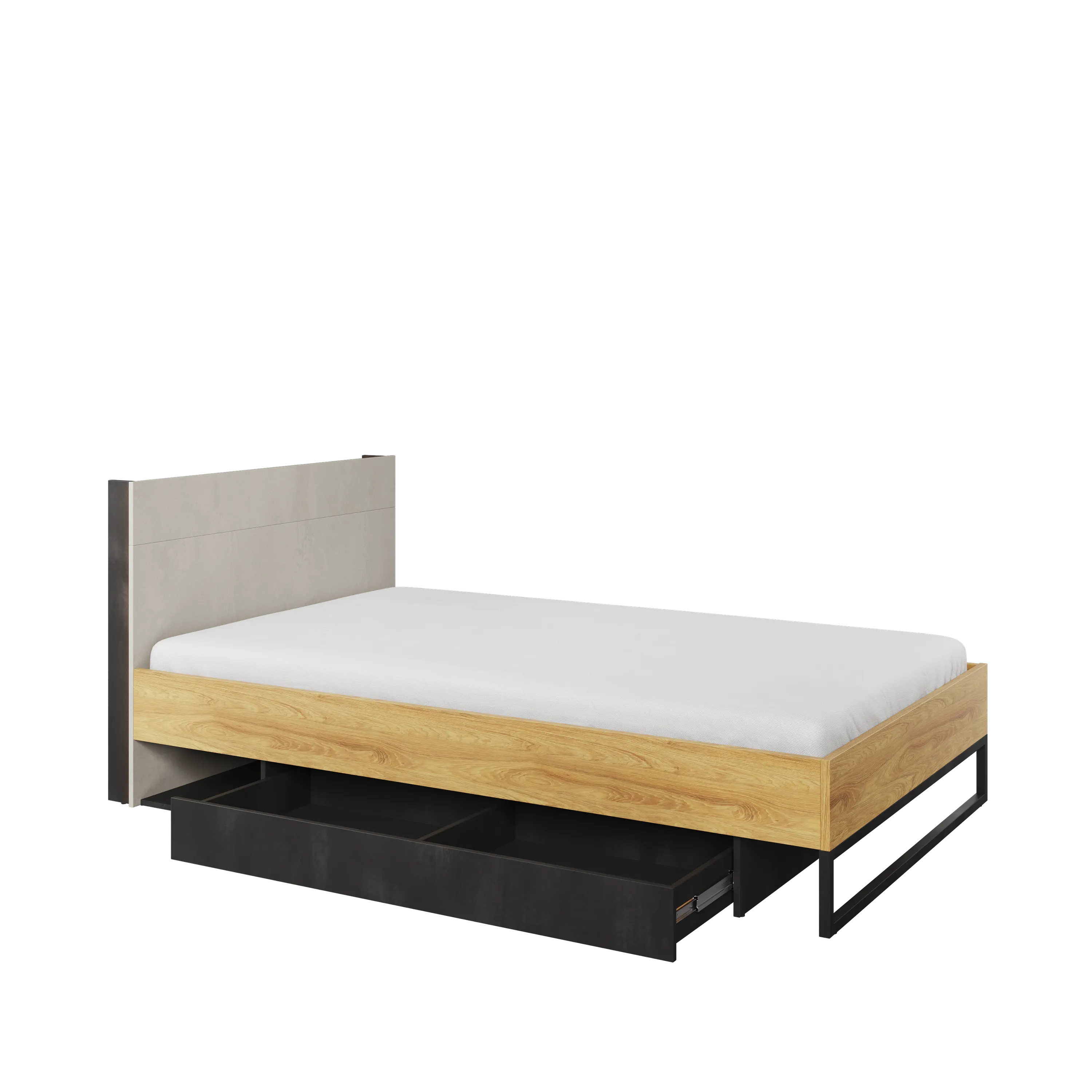 Łóżko ze stelażem Teen Flex TF-17 120x200 hikora naturalna/silk flou/surowa stal - TF17SFH