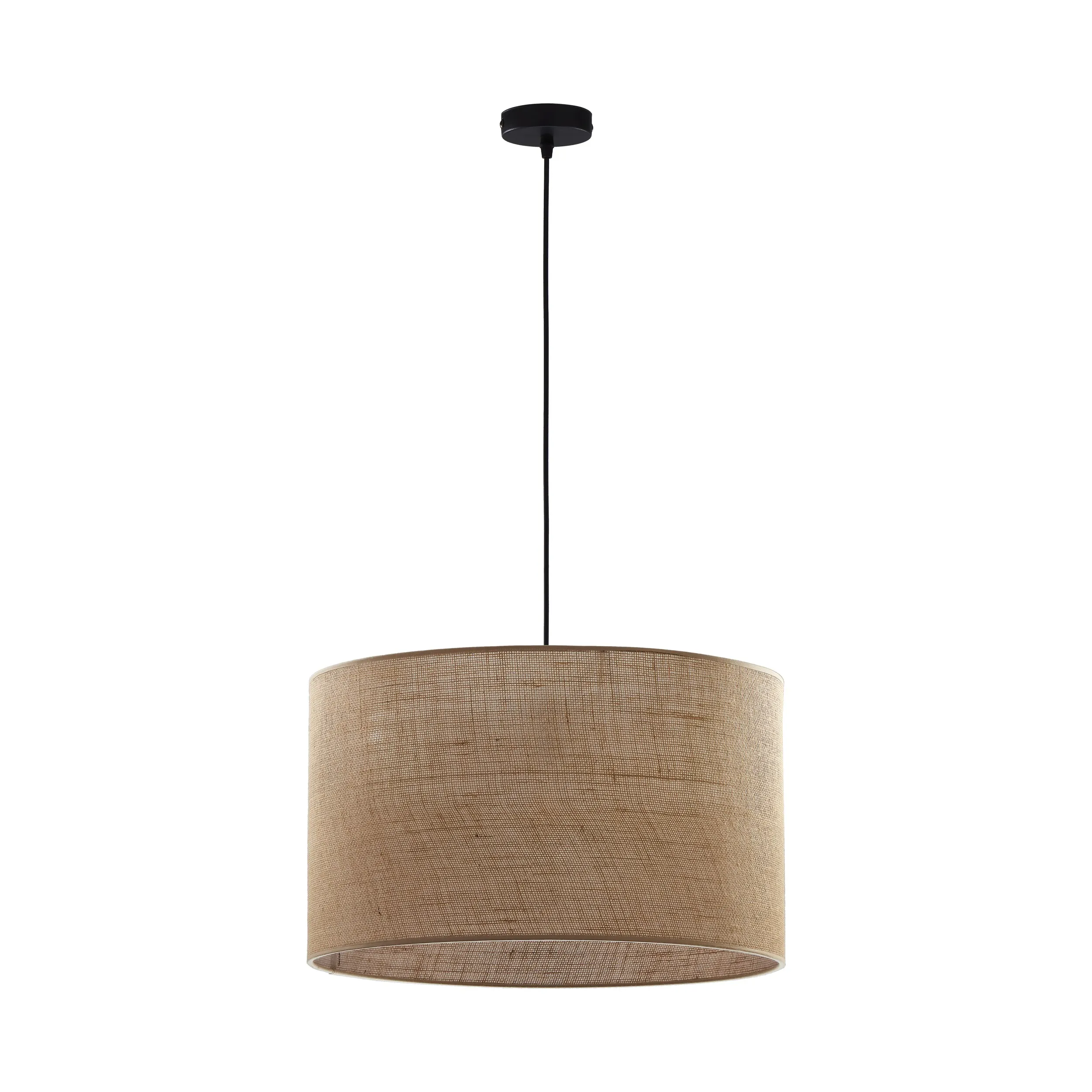 Lampa wisząca JUTA czarna z brązowym okrągłym abażurem z tkaniny 125x50cm
