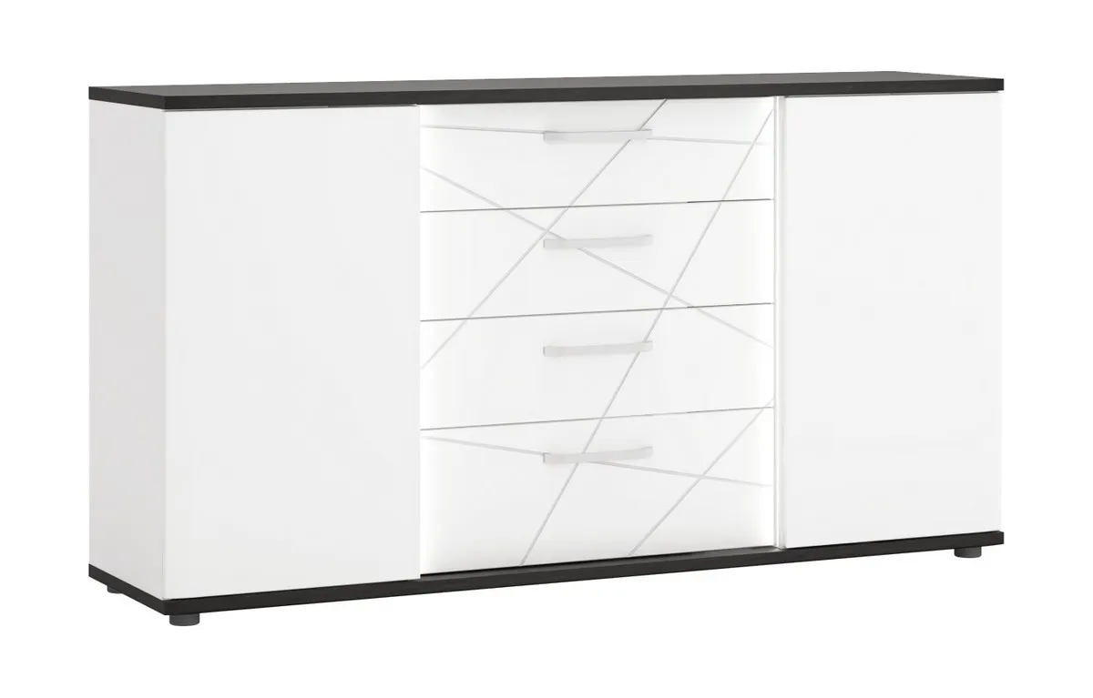 VENEZIA VENK01 KOMODA 2D4S BIAŁA ALPEJSKA/DĄB VICENZA CZARNY/MDF BIAŁY POŁYSK Wójcik VENEZIA VENK01 KOMODA 2D4S BIAŁA ALPEJSKA/DĄB VICENZA CZARNY/MDF BIAŁY POŁYSK Wójcik