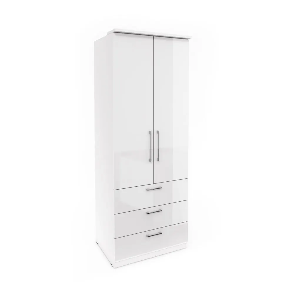 Szafa 2-drzwiowa z 3 szufladami OPTIMA 80cm biały połysk