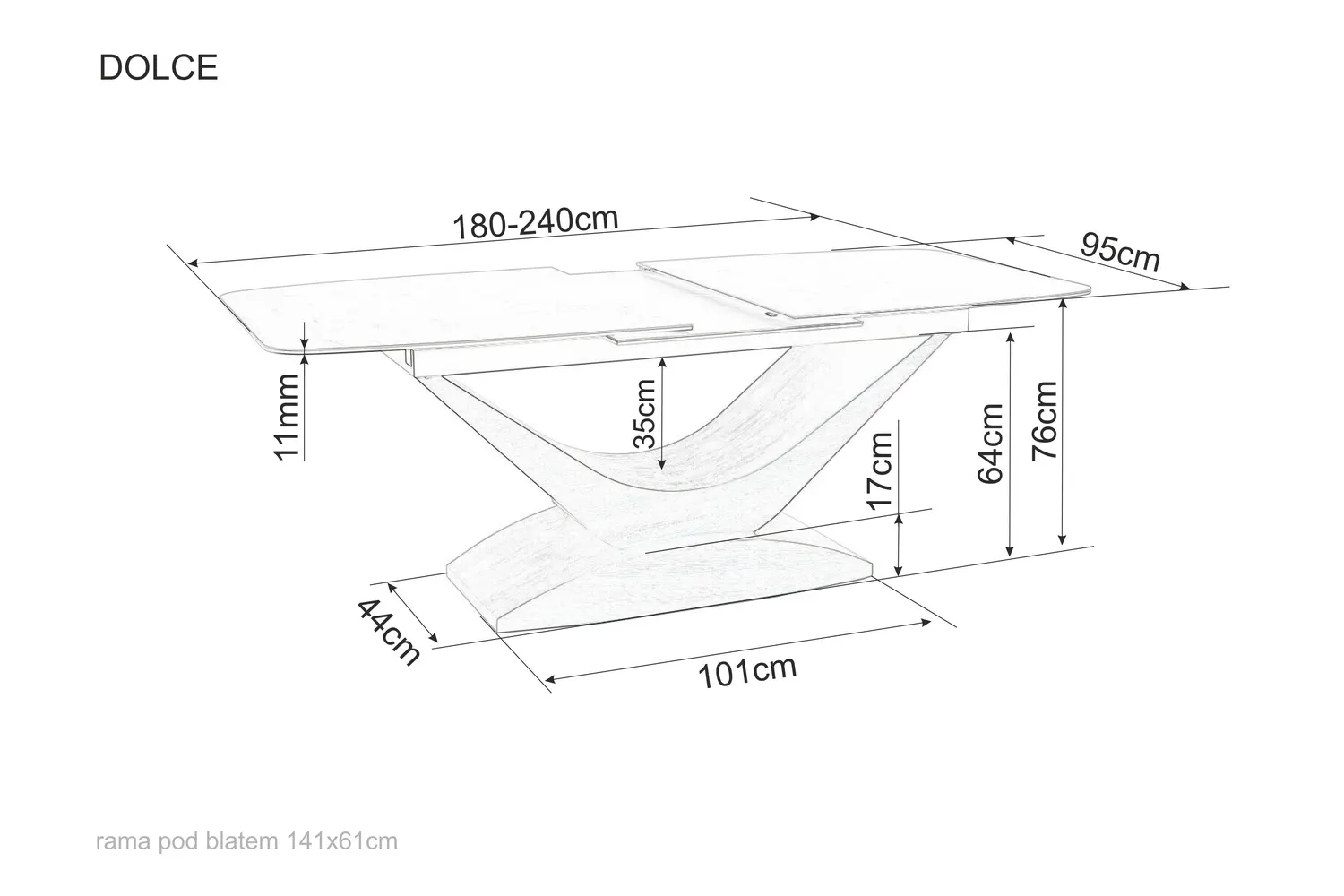 Stół rozkładany DOLCE CERAMIC 95x180(240) szary efekt marmuru stelaż kolor orzech - DOLCESZOR180