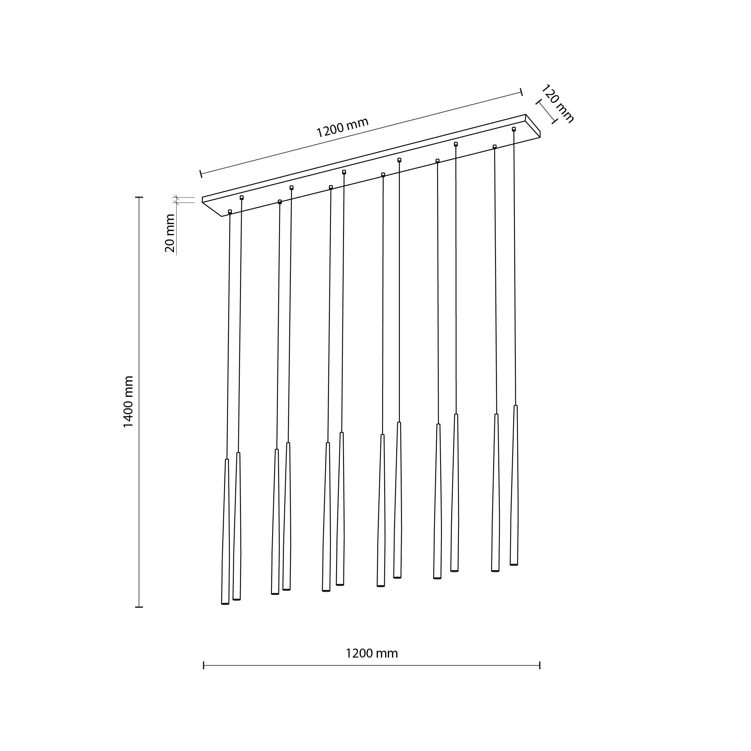 Lampa wisząca PIANO czarna złota na metalowej listwie 140x120x12cm - TK_10119