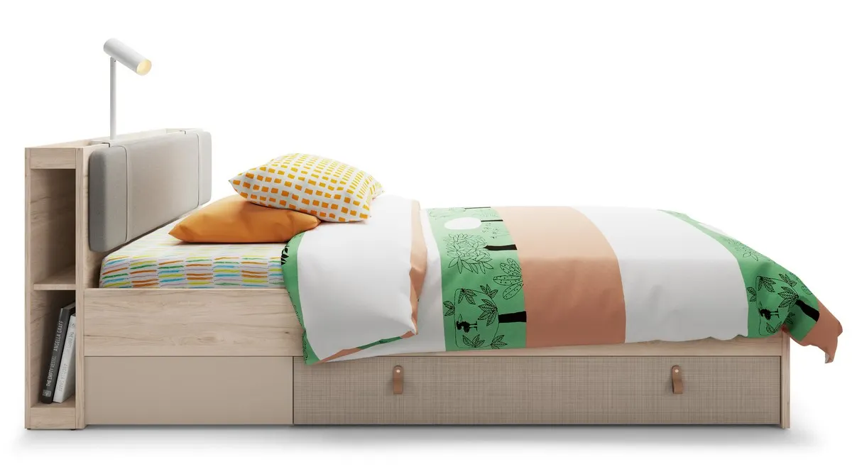 Łóżko z szufladą 90x200 DENIM DEIZ01 Orzech Rockford Jasny, Cashmere, Caroline - 6000000011768