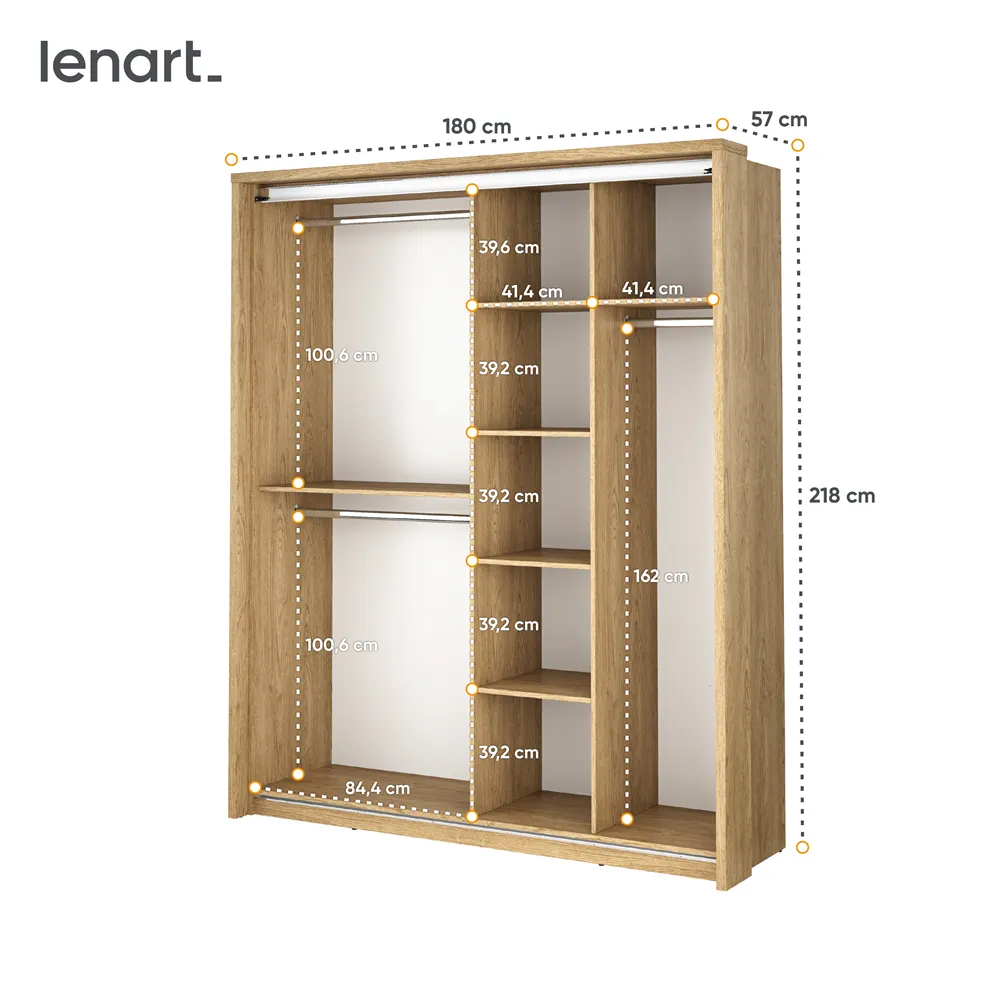 Szafa 2-drzwiowa z lustrami ARTI AR-17 180cm dąb shetland - AR17DH