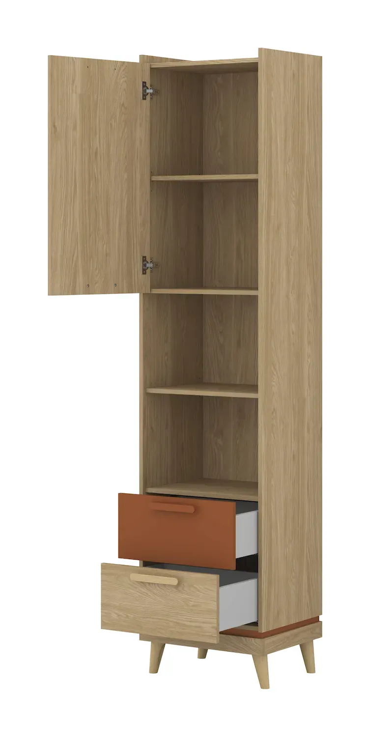 Regał 1-drzwiowy z 2 szufladami SCANDI 88 dąb olejowany ceglany - 24D5OH88