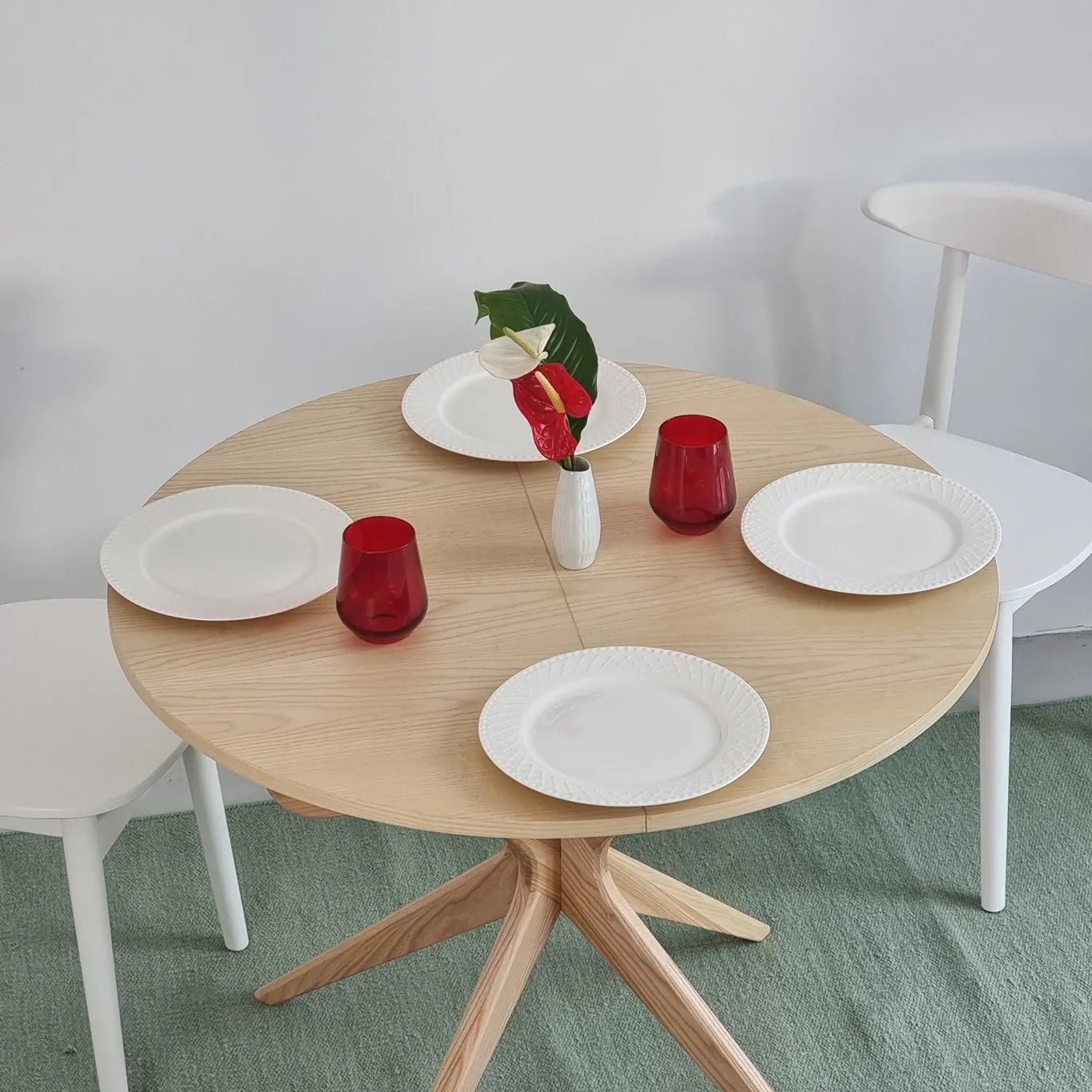 Stół okrągły rozsuwany JUBI 90x90-130 cm jesion naturalny — zdjęcie 5