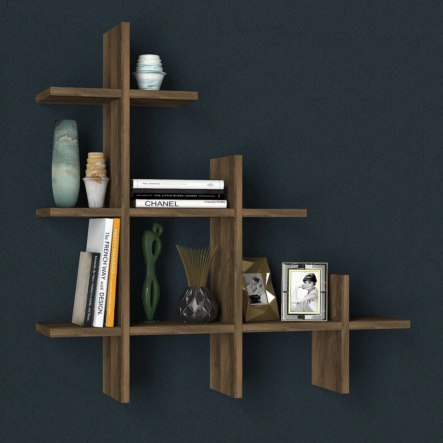 Półka ścienna drewniana kilkupoziomowa JUKE SZ82 kolor orzechowy - ASI_804TRH1608