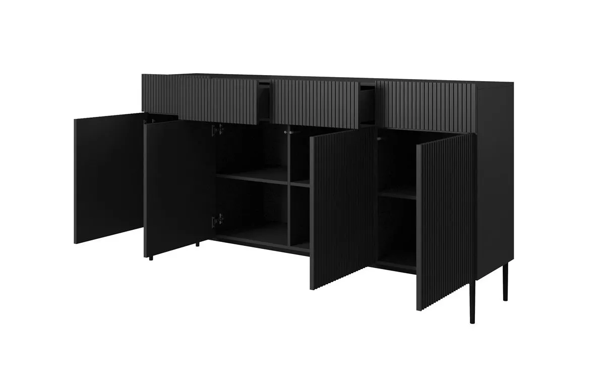 Komoda NICOLE 200 z 4 szufladami - czarny mat - czarny stelaż - B_57176