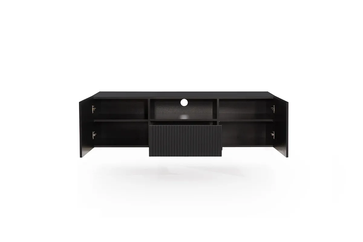 Szafka RTV NICOLE 150 z szufladą i wnęką - czarny mat - wisząca - B_55235