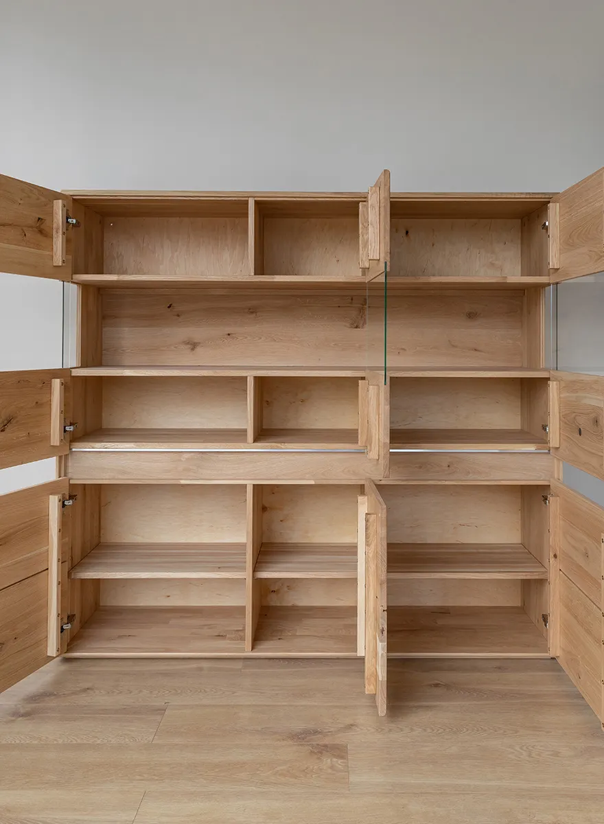 Witryna drewniana szklana DIVISIONE z oświetleniem 163x152 dąb olejowany - ZIDIV05