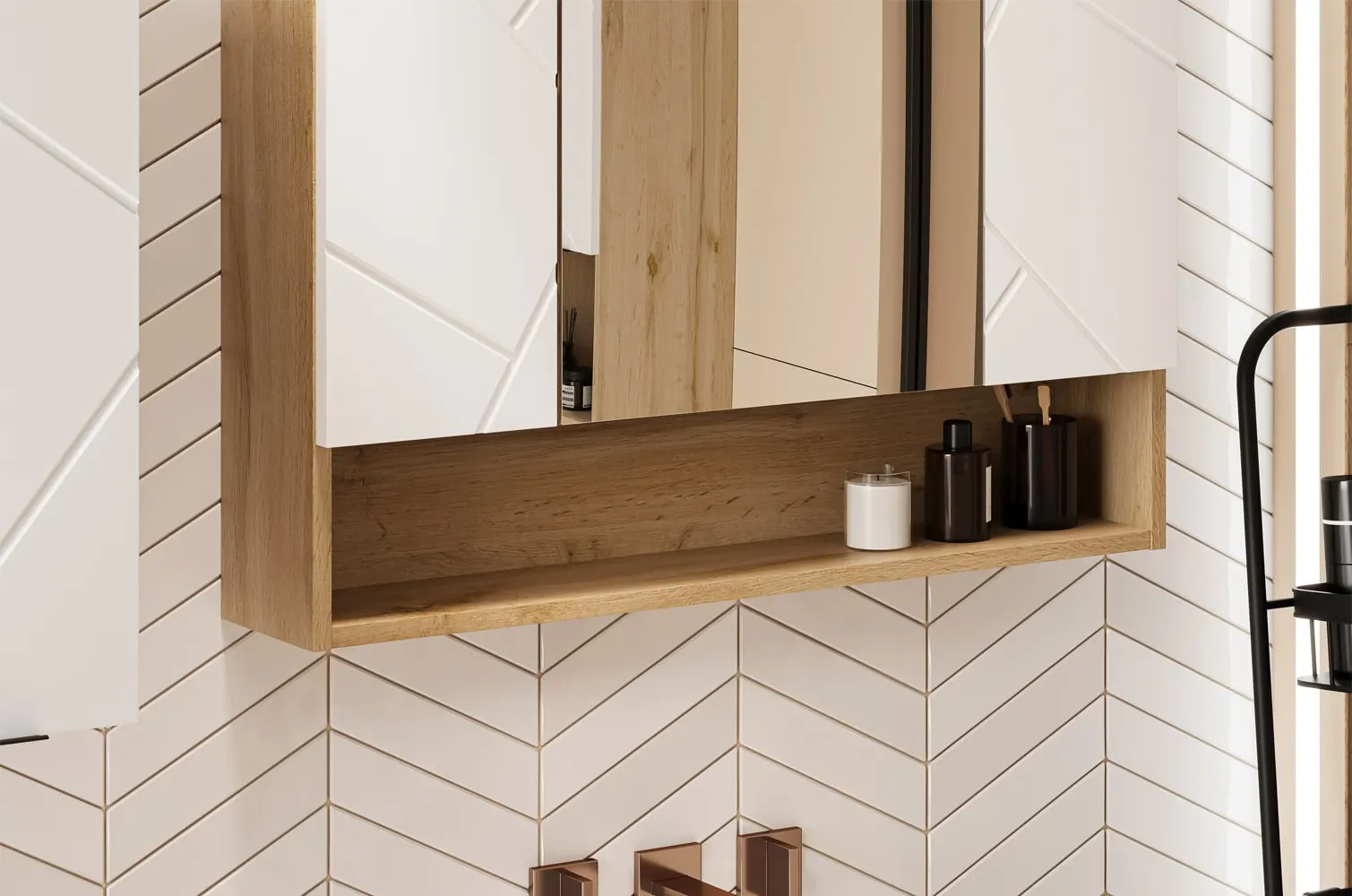 Szafka wisząca z lustrem MAZI 55x80 dąb Wotan/biały mat - TH-100-1816