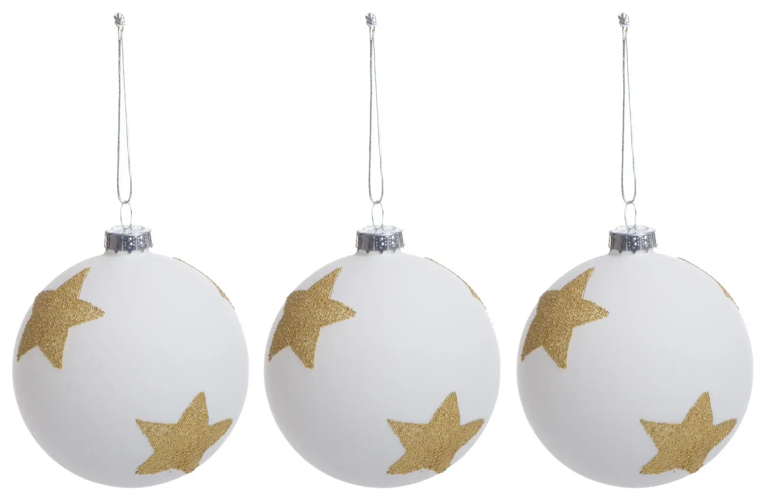 Komplet 3 bombek szklanych 5669 W ZŁOTE GWIAZDKI biały MAT