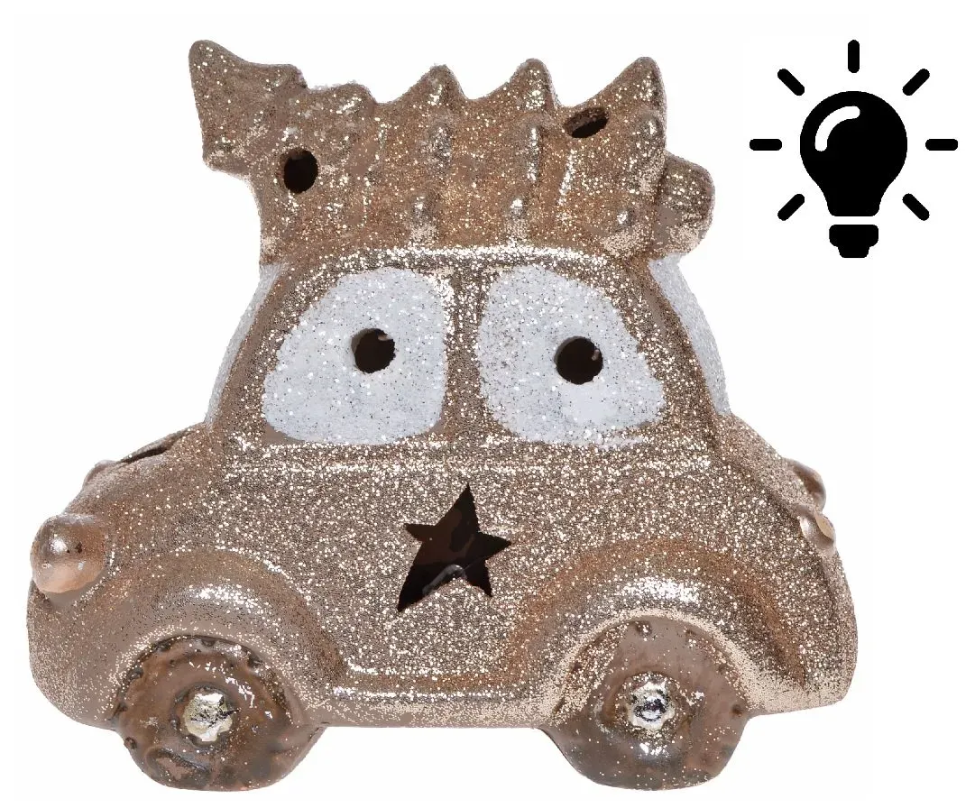 AUTO z choinką 15 LED złoty