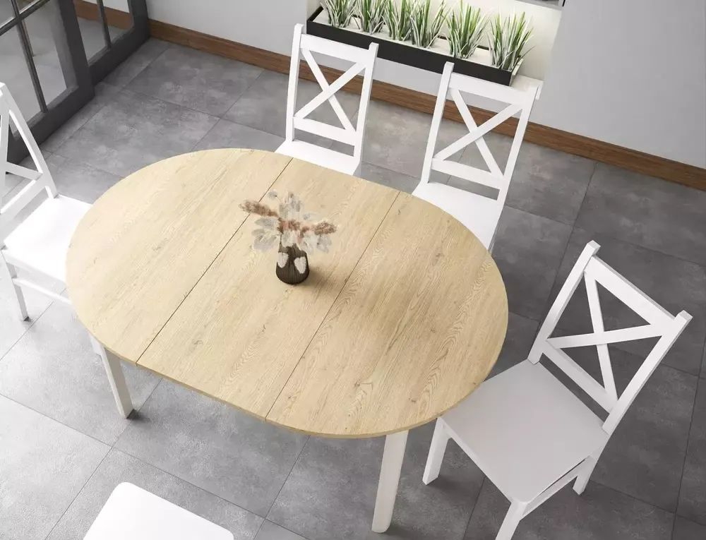 Stół rozkładany DANTE okrągły 102(144)x102 dąb cremona torro/kaszmirowy - DANTEDCTKAFI102