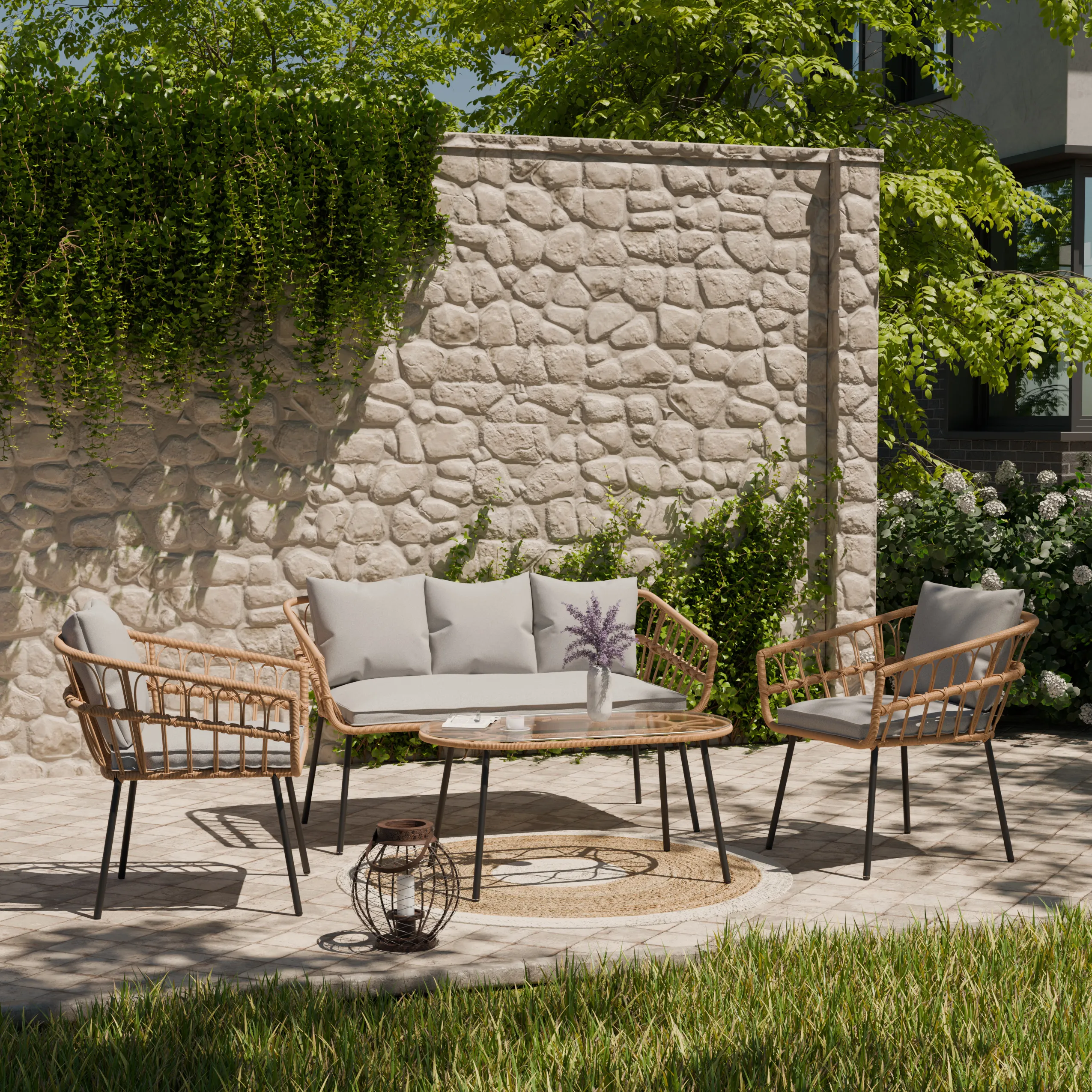 Zestaw ogrodowy wypoczynkowy PLAIT 4-set technorattan szary Zenjoy - PLAIT_SZARY