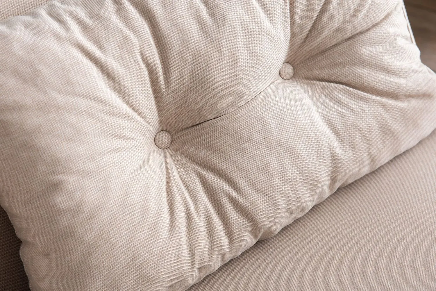 Sofa rozkładana 2-osobowa z lnianą tapicerką SANDO kremowa — zdjęcie 11
