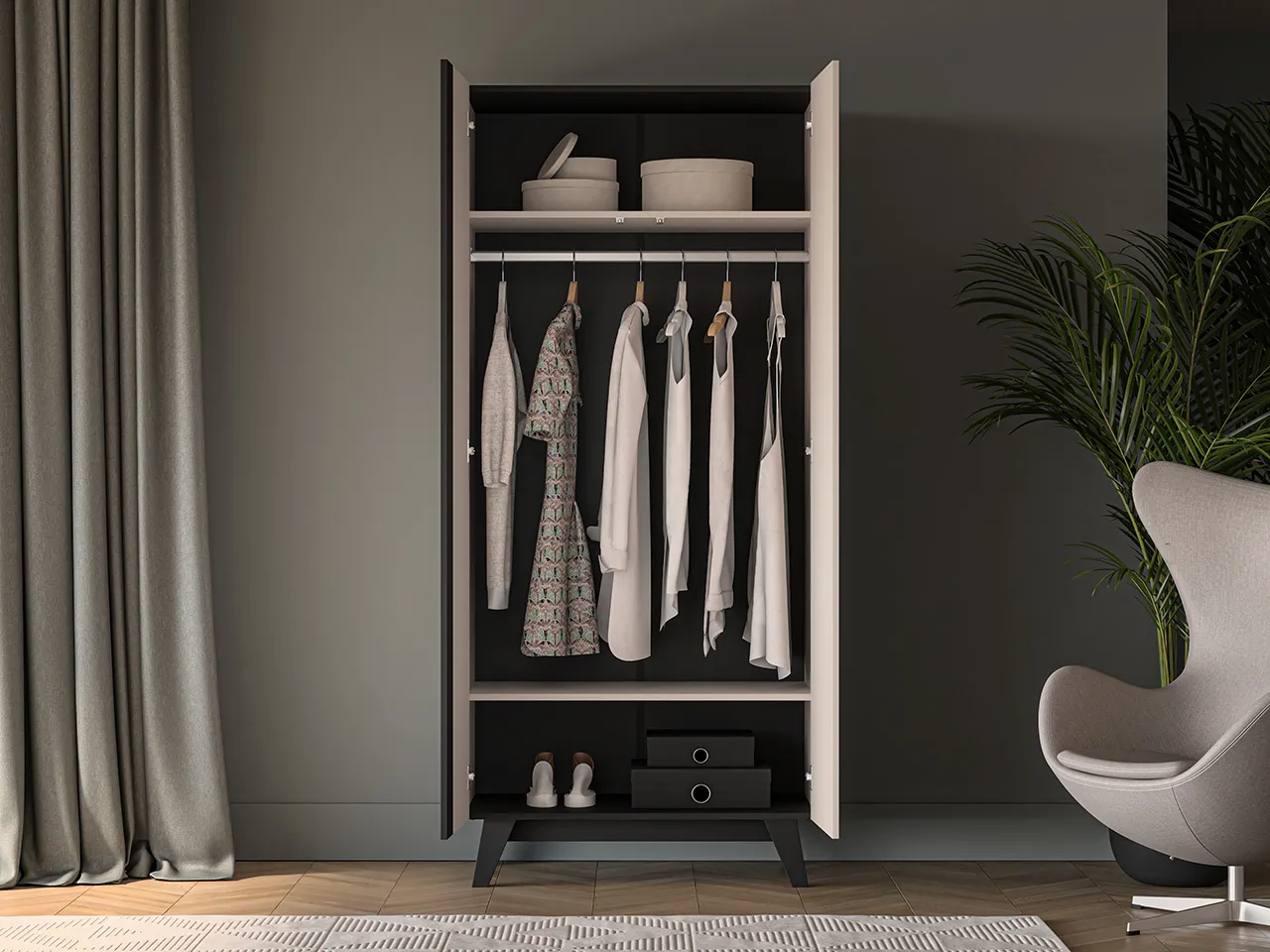 Szafa 2-drzwiowa FRESHION 200x90 beżowo-czarna - 1FRES01-001