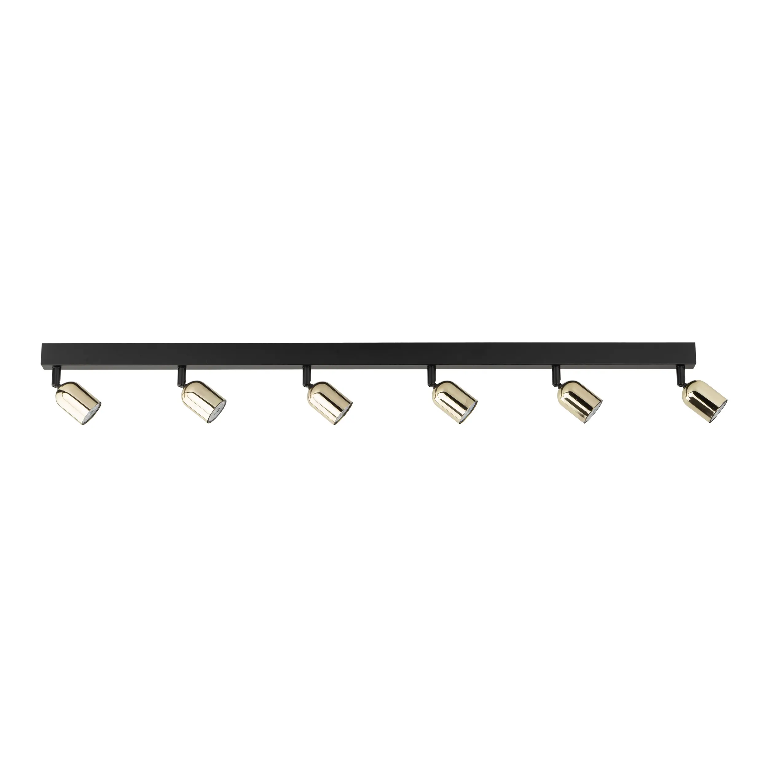 Lampa sufitowa TOP czarna ze złotymi reflektorami regulowanymi na metalowej listwie 127x18x16cm