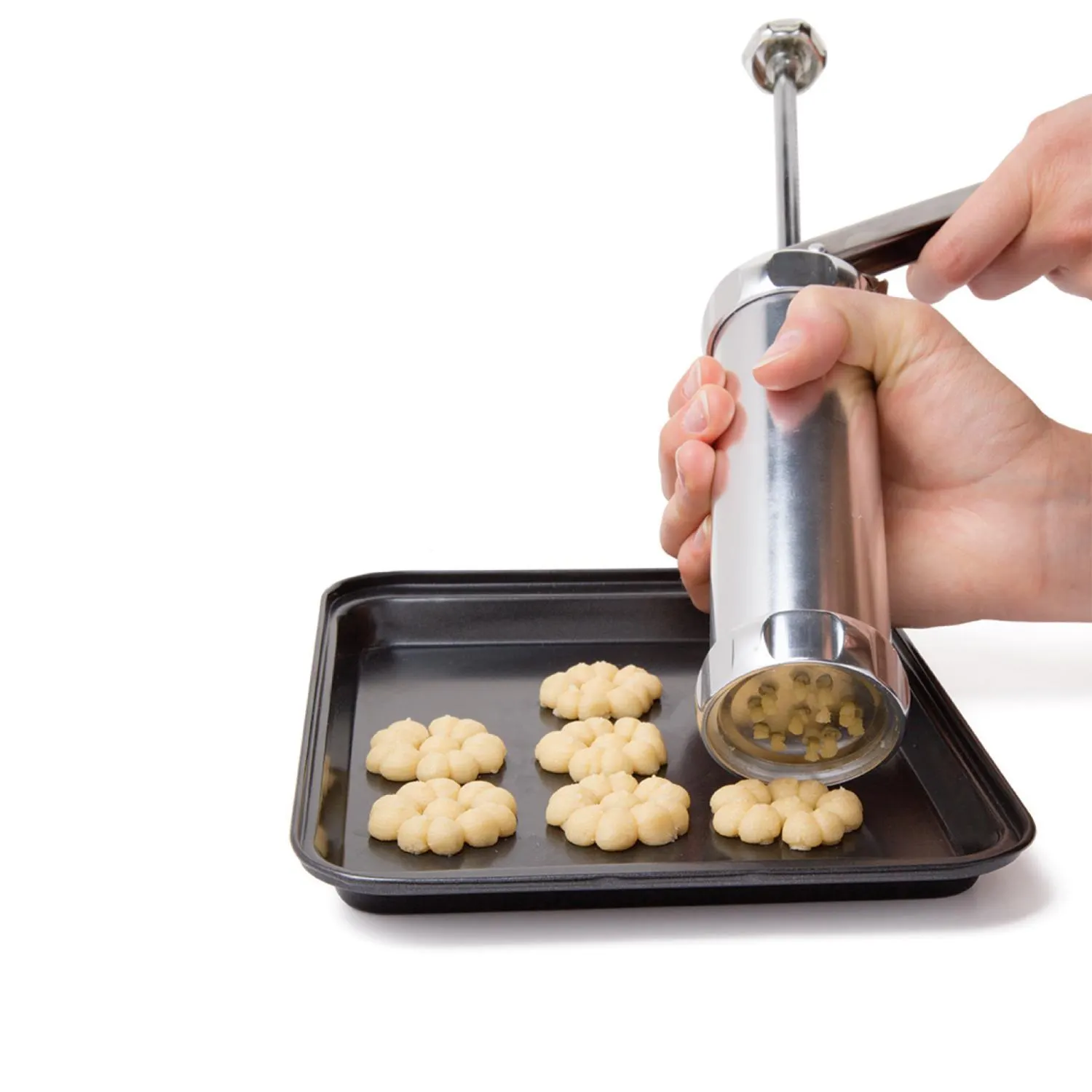 cookie cutter, roller, stamped dough, baking tray, kitchen tool