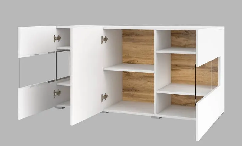 Komoda 3-drzwiowa szklana AVA stojąca/wisząca 120 cm biała dąb wotan - 249NLM25