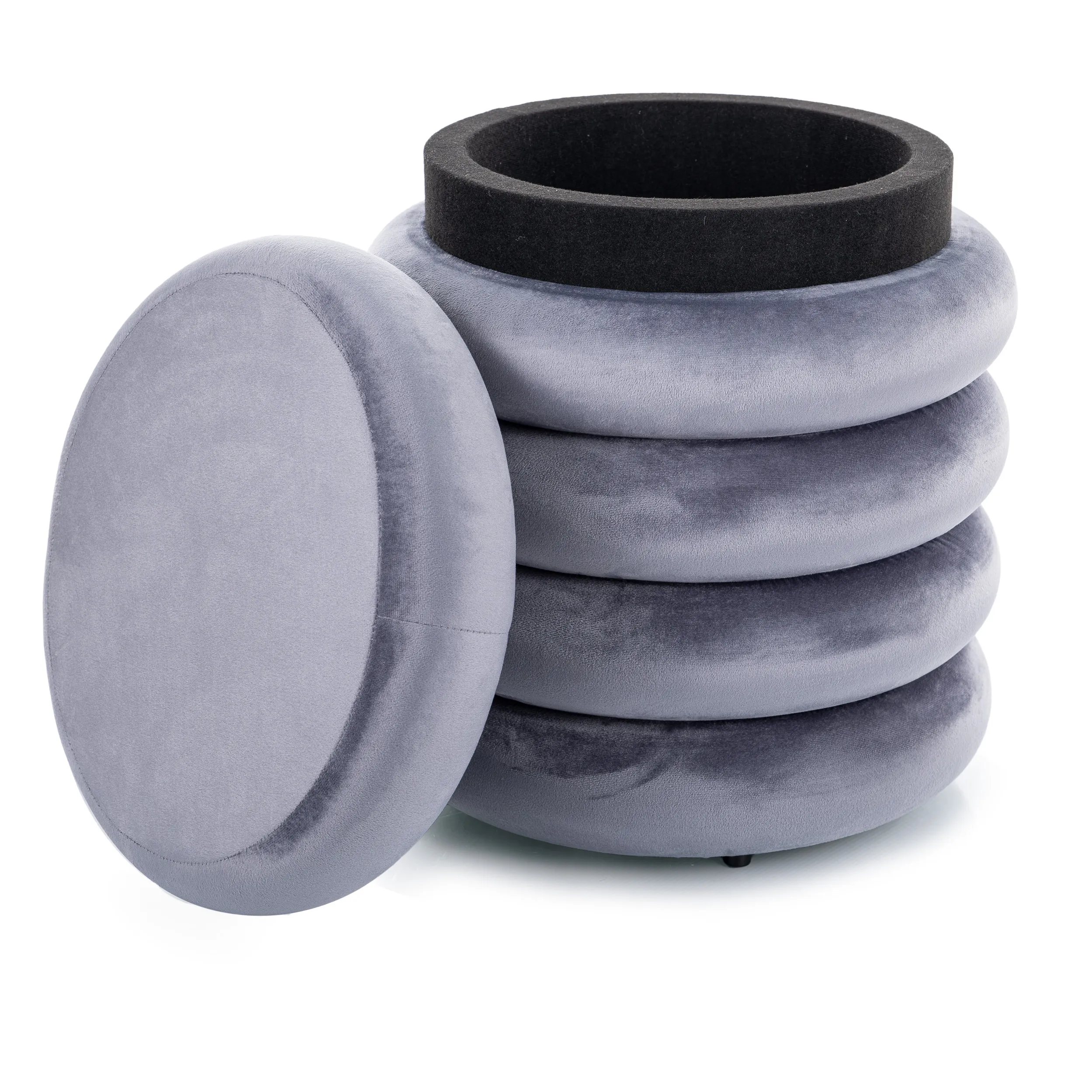 Puf z pojemnikiem CALVI VELVET 46x40 szary - CALVIVSZ