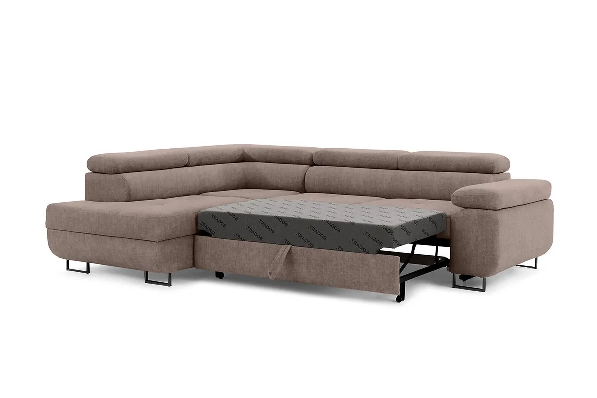 Narożnik lewostronny ANNABELLE L regulowane zagłówki nogi czarne tkanina Vogue 4 brązowy - B_165792