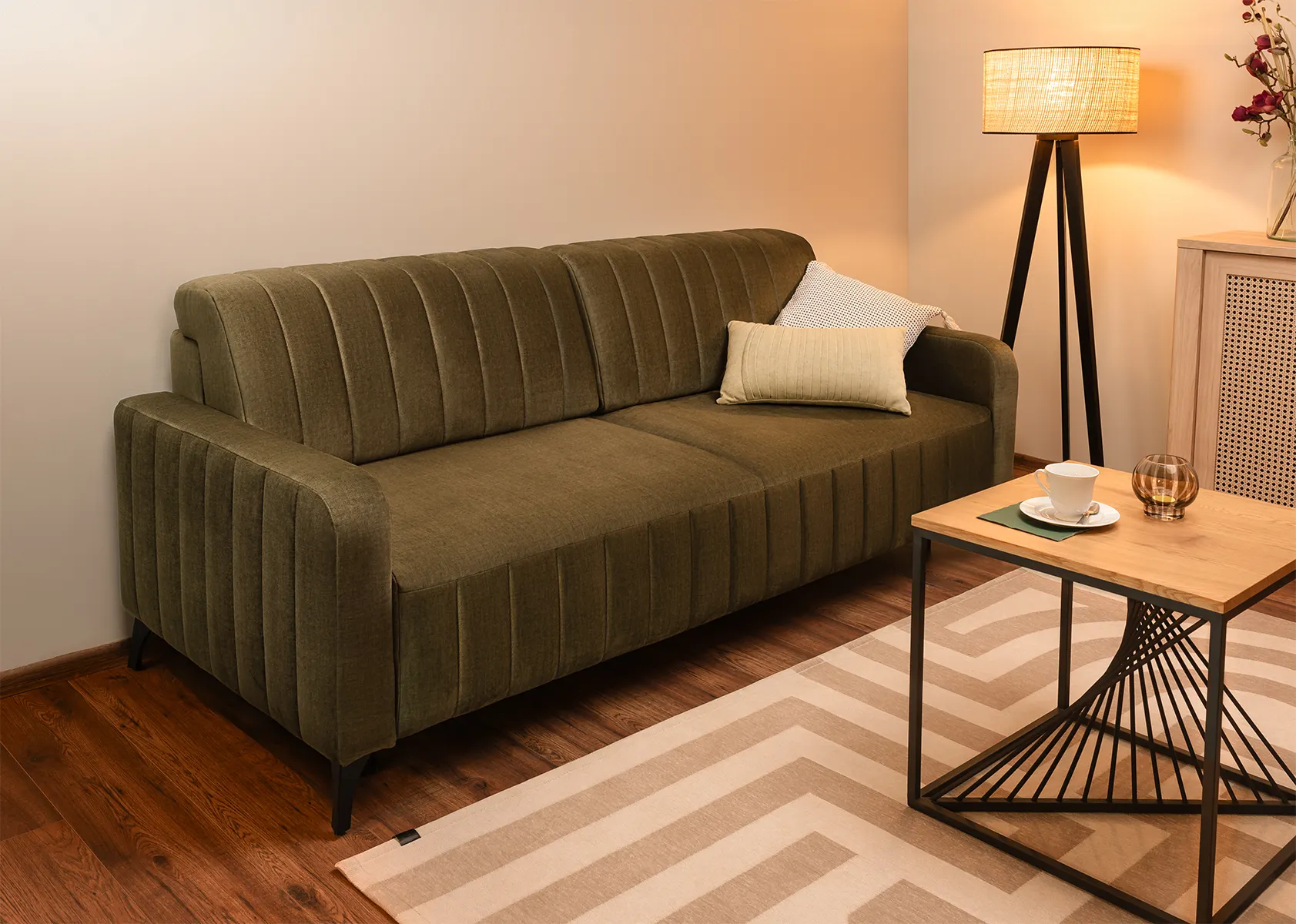 Sofa Grande Pisello 12 rozkładana, 3-osobowa z funkcją spania Oliwkowa - GRANDE-3FBA-PISELLO12OLIVE