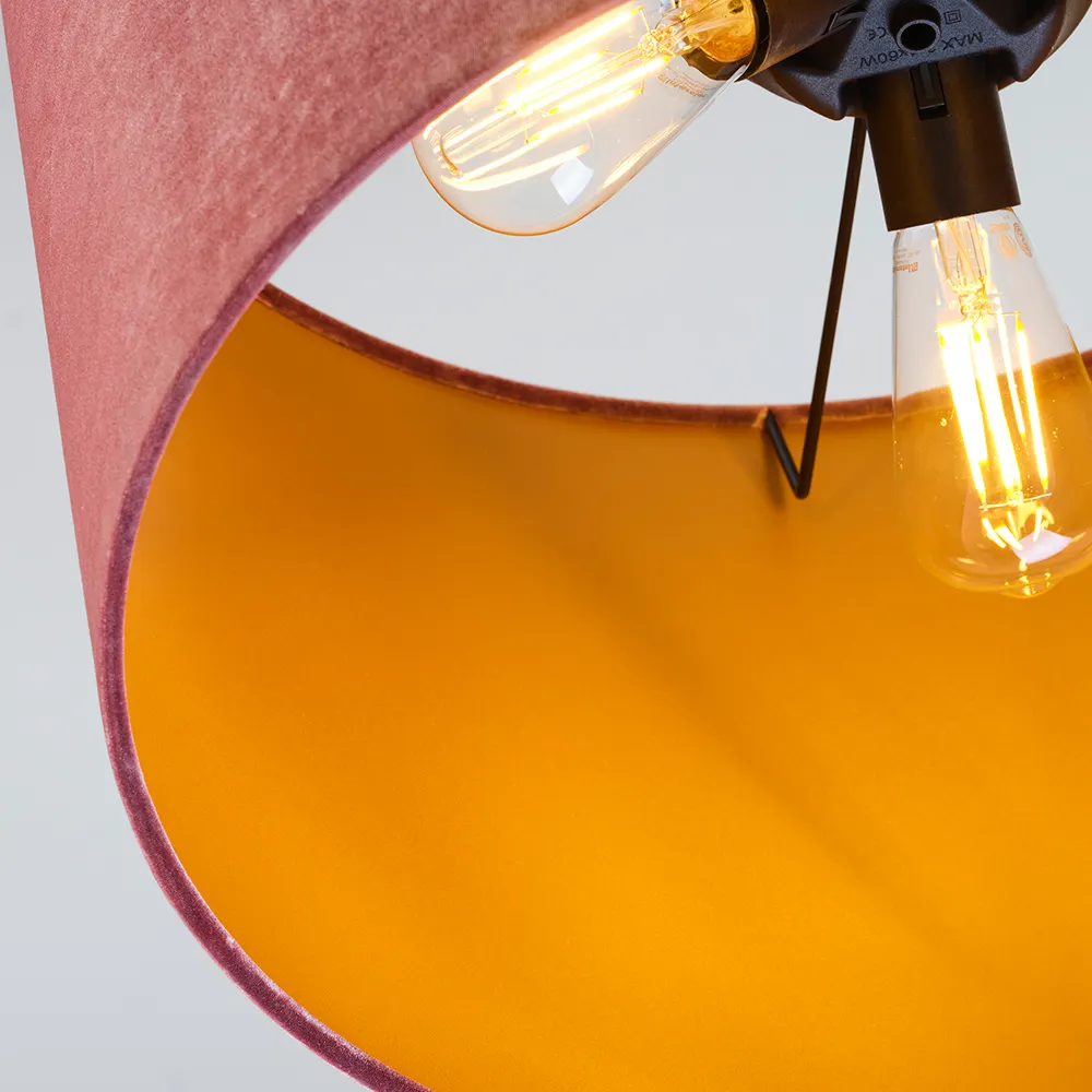 Lampa wisząca TERCINO różowa na czarnej podstawie i przewodzie okrągła złota wewnątrz 170x50cm - TK_6164