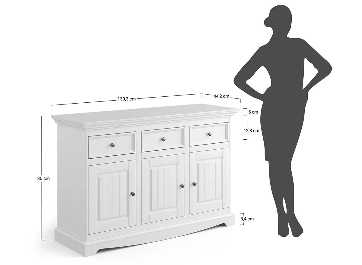 Komoda 3-drzwiowa z 3 szufladami BELLUNO ELEGANTE biała, naturalna sosna - PL002B/P