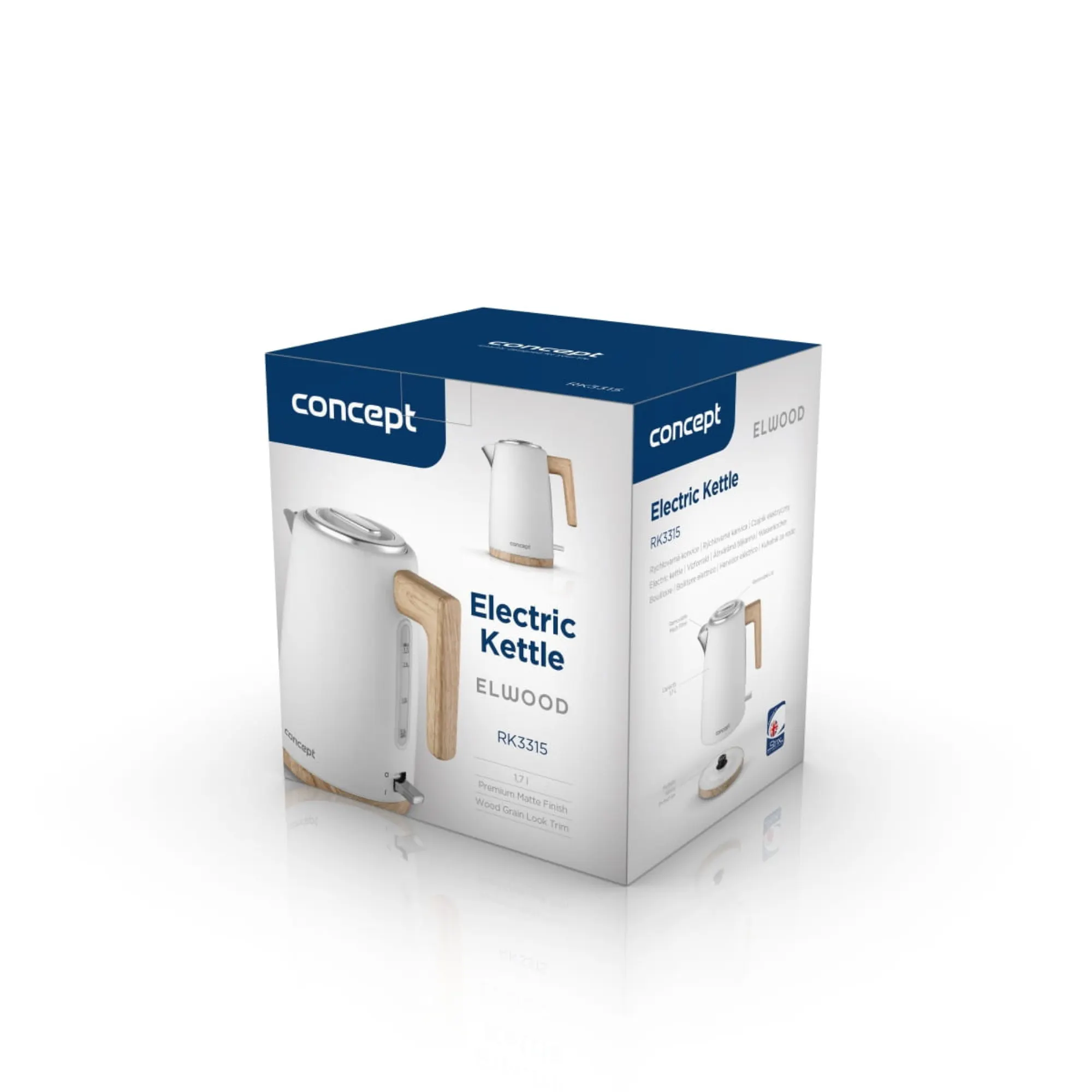 Electric kettle, Kettle, Wood handle, White, Box packaging