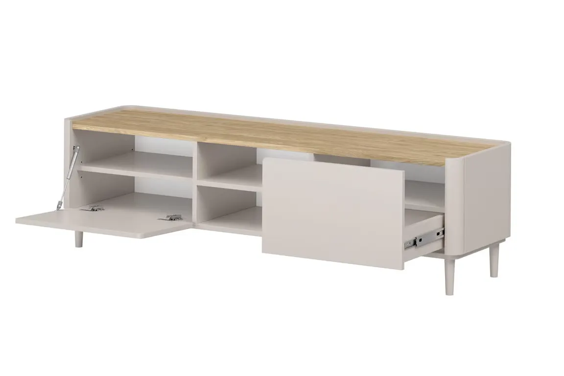 Szafka RTV z 1 klapą i szufladą ELIVO RTV 170cm drewniane nóżki cashmere dąb olejowany — zdjęcie 3