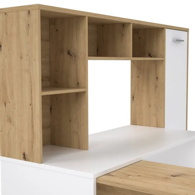 Biurko NET106 narożne z regałem SZ173xW152xG118 cm - dąb artisan, biały - ERBB541-C979