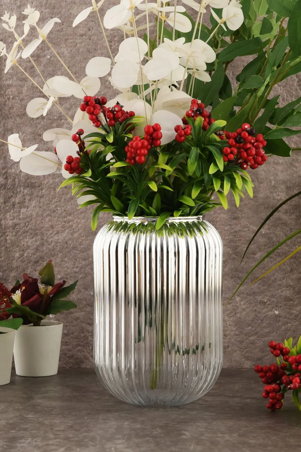 Wazon szklany cieniowany LINE D20K 10x10x20 cm chrom - ASI_329SBL1104