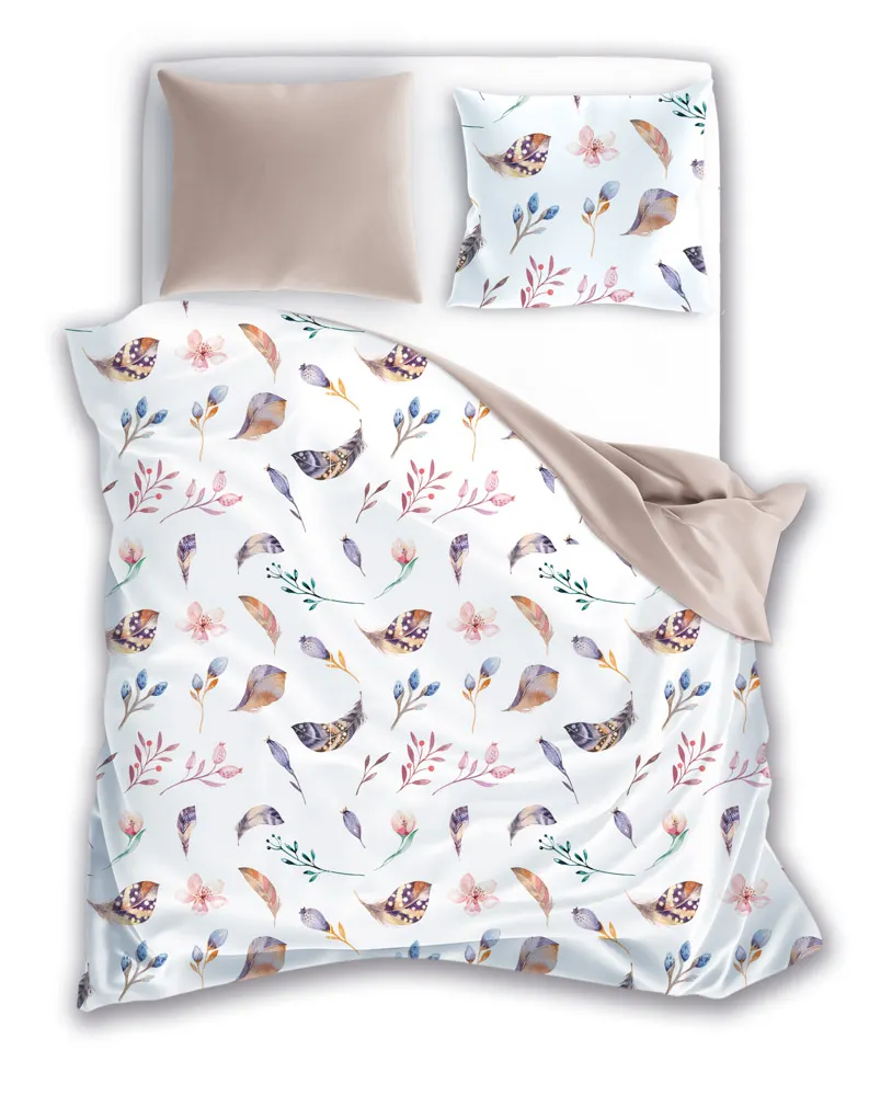 Pościel komplet PURE COTTON 005 bawełna 160X200+2x70X80 beżowy biały Poduszka, Wystrój domu, Koc, Meble, Łóżko