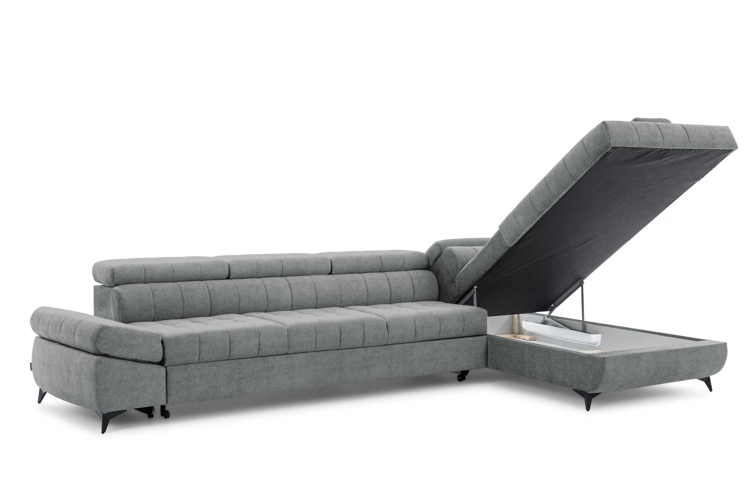 Narożnik prawostronny VALORIS MAXI regulowane zagłówki i podłokietniki tkanina Perfect harmony 85 szary - B_168602